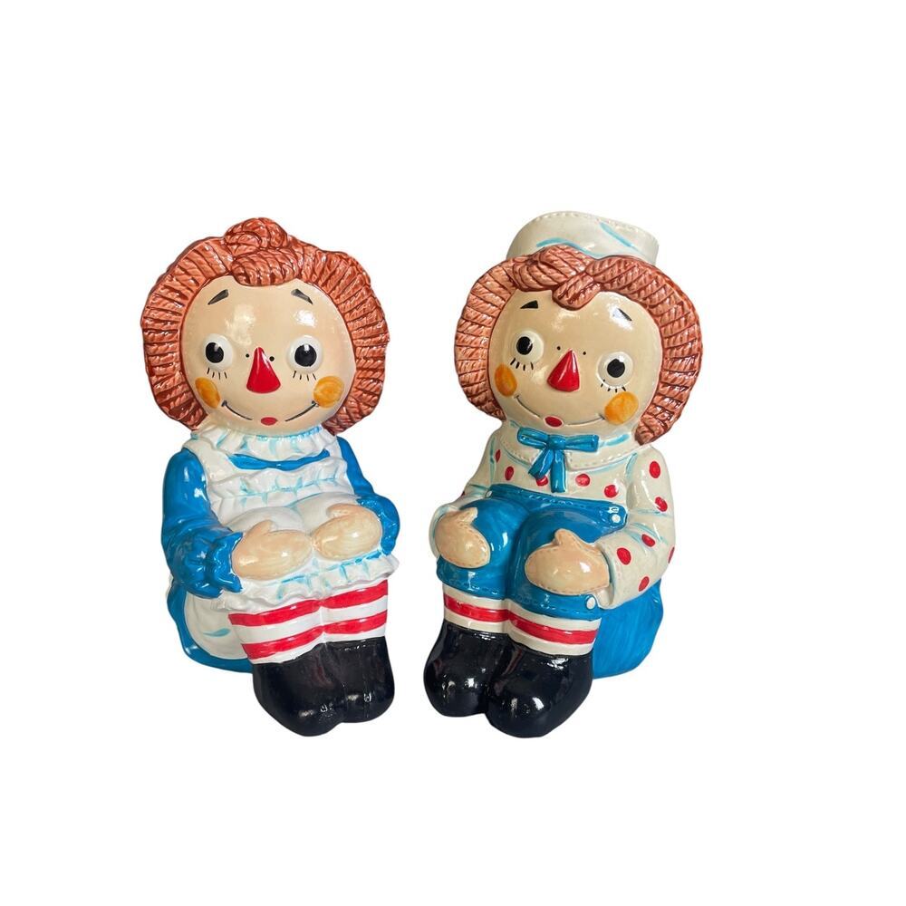 Vintage Chalkware Raggedy Ann & Andy Bookends 1970 Bobbs-Merrill Company